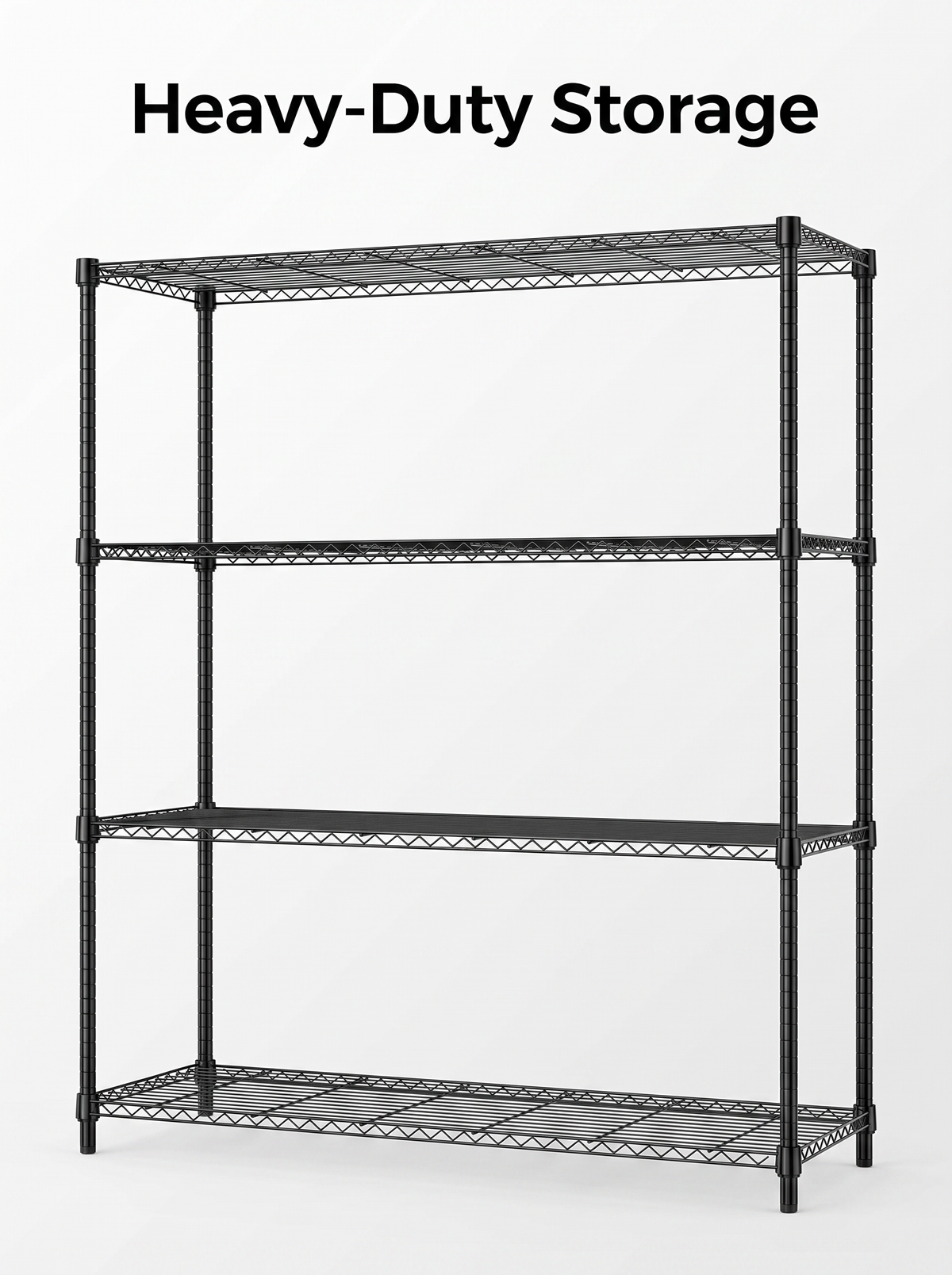 4-Tier Adjustable Wire Shelving Unit – Heavy-Duty Carbon Steel, Black