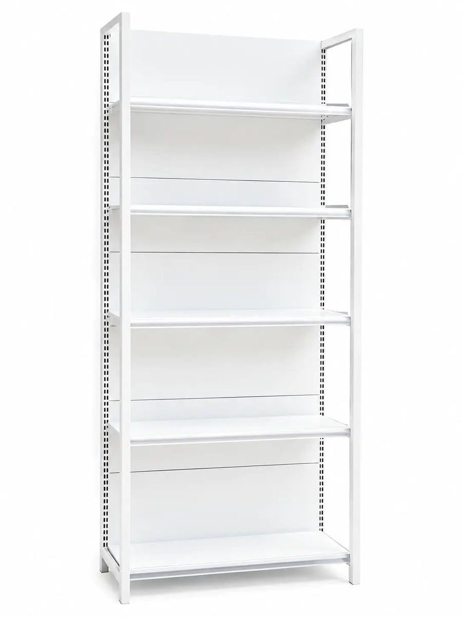 Heavy-Duty Steel Gondola Shelving – Modular Main, Extension & End Units, White
