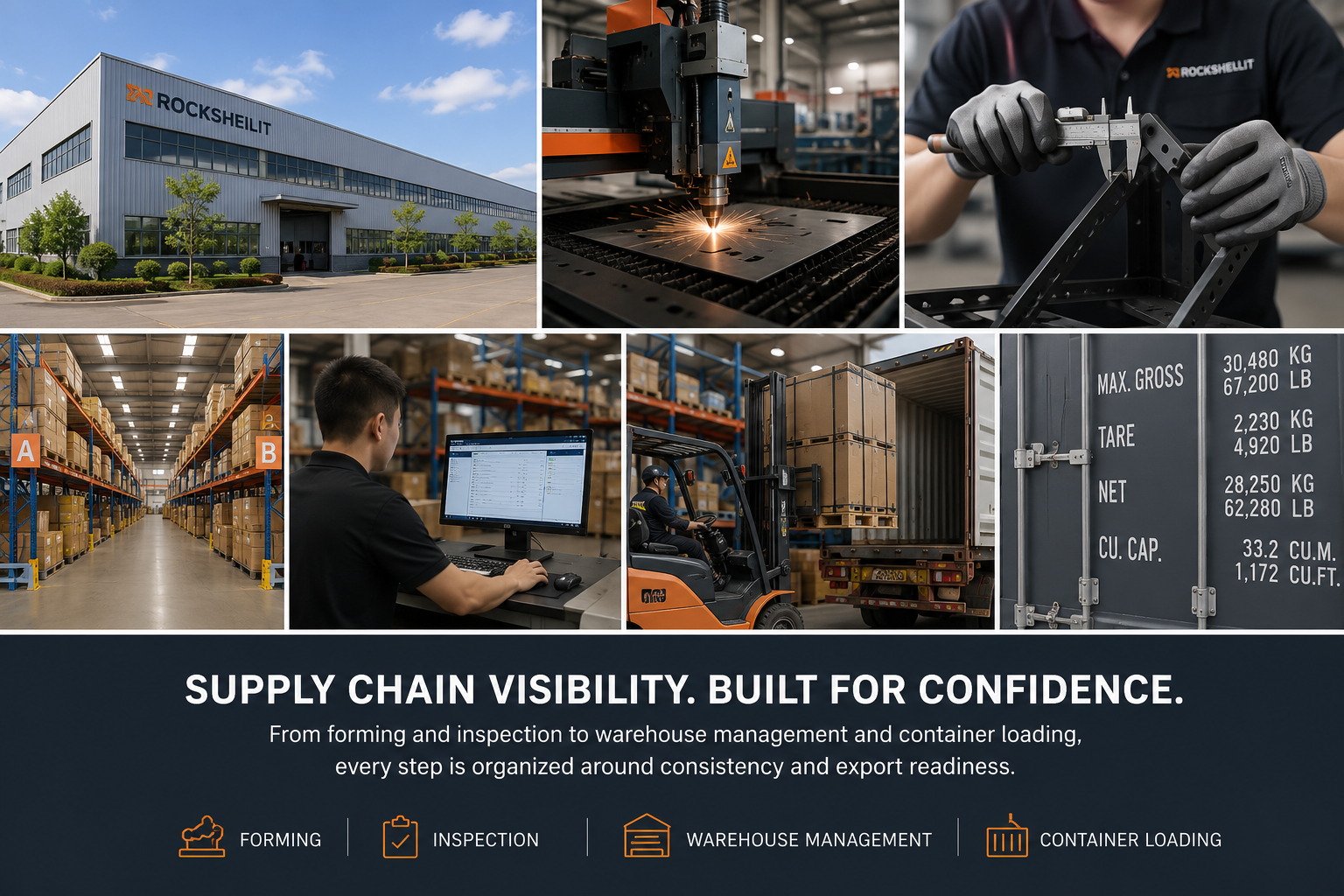 Shelving production, inspection, warehouse, and shipping