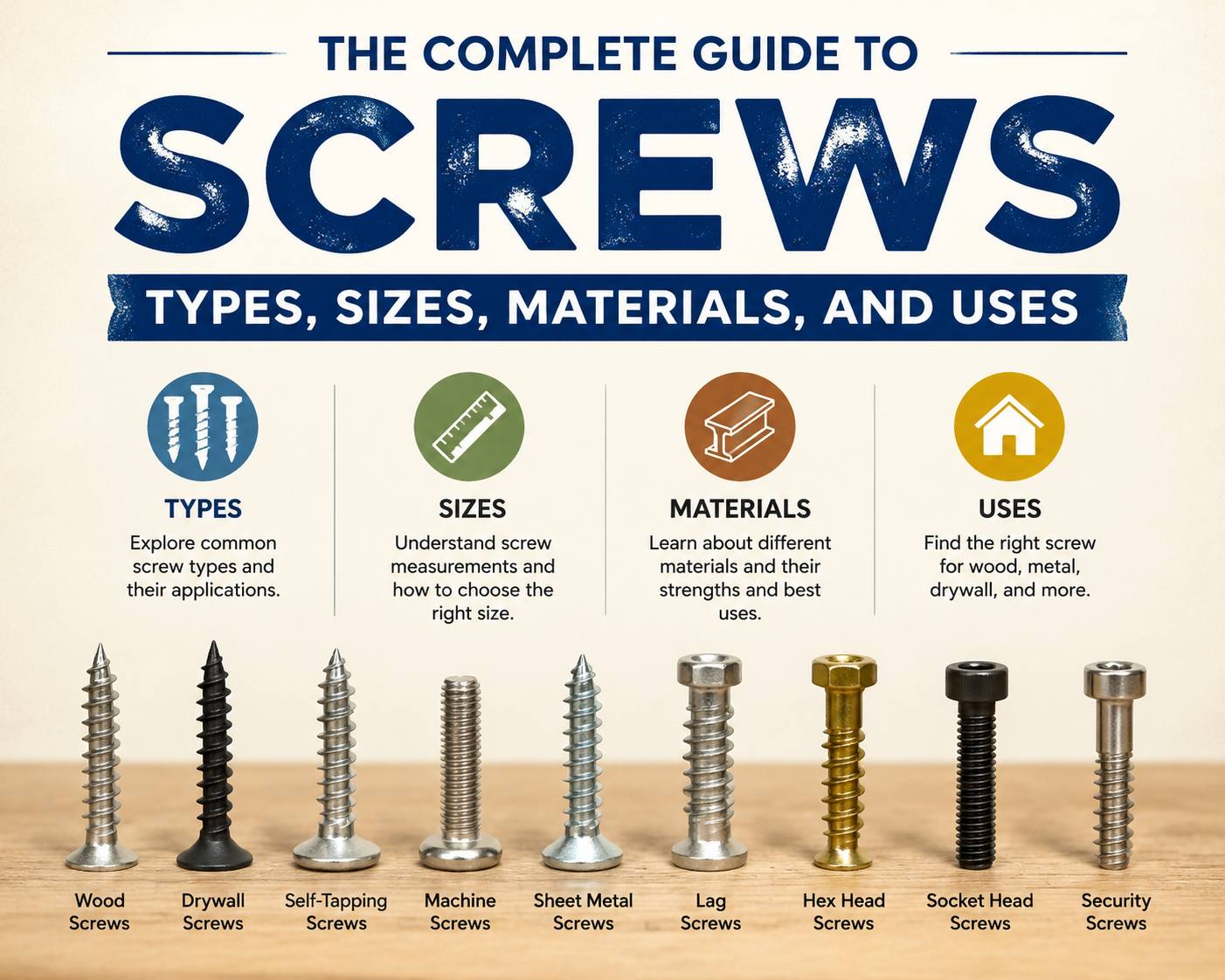 The Complete Guide to Screws: Types, Sizes, Materials, and Uses