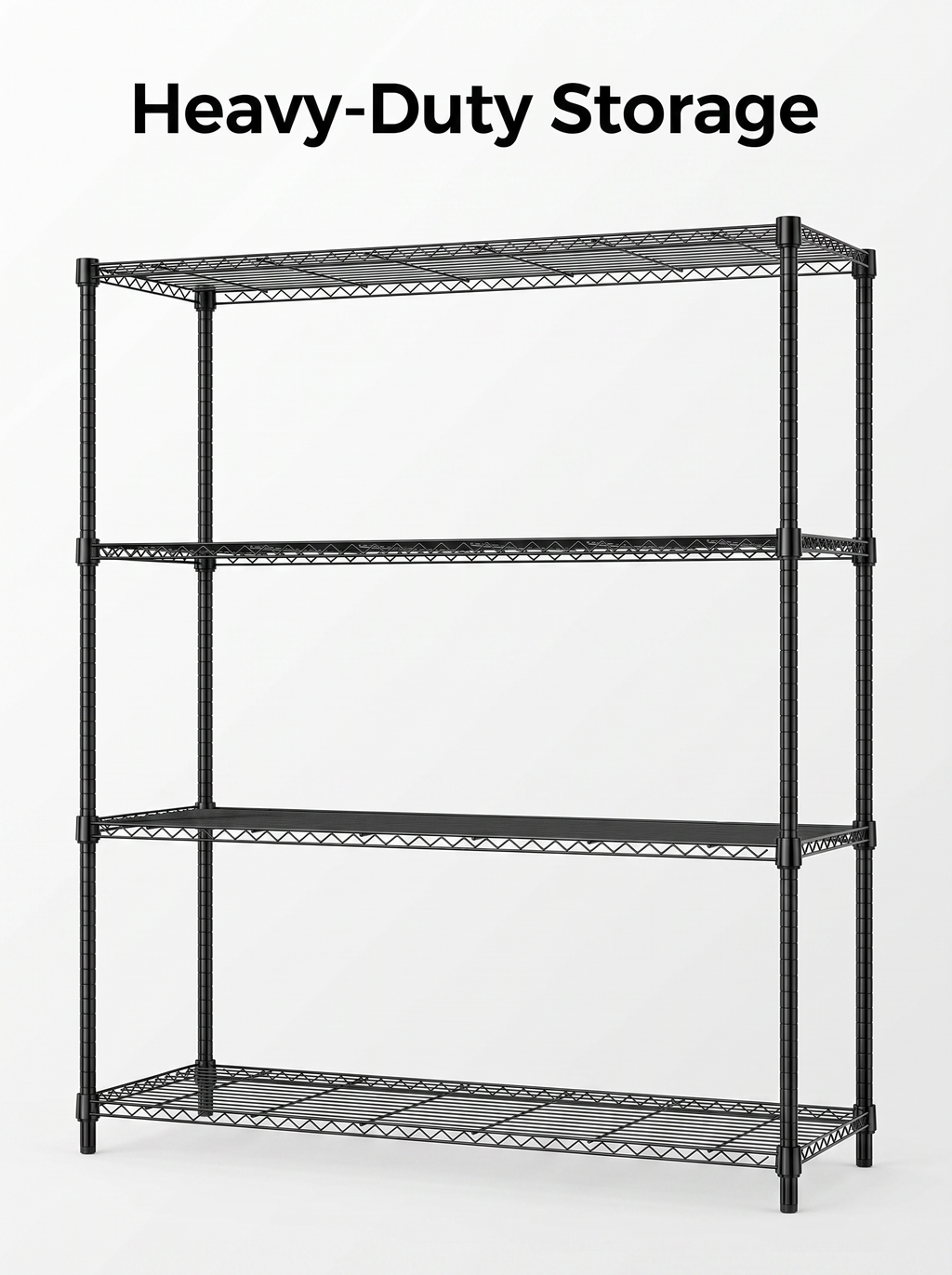 4-Tier Adjustable Wire Shelving Unit – Heavy-Duty Carbon Steel, Black