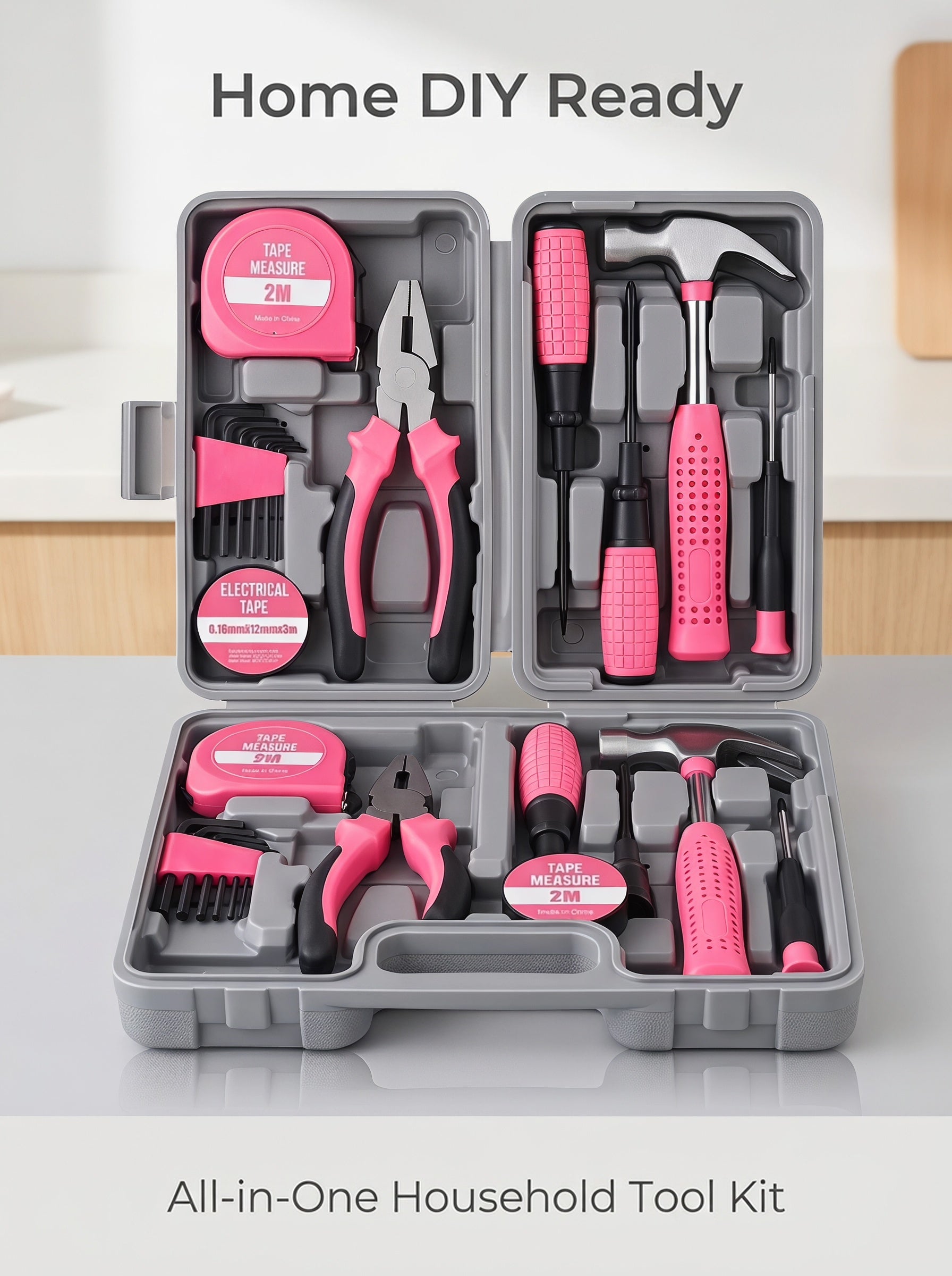 13-Piece Mini Tool Kit for Dorm, Home & Office – Pale Pink