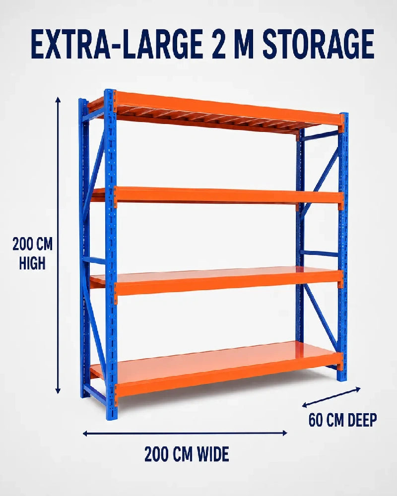 4-Tier Heavy-Duty Steel Storage Shelving Unit – 900 kg Capacity, 200 × 60 × 200 cm