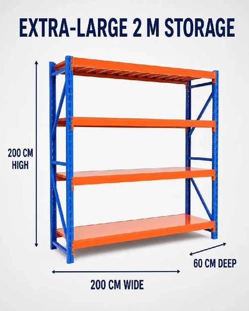 4-Tier Heavy-Duty Steel Storage Shelving Unit – 900 kg Capacity, 200 × 60 × 200 cm