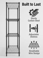 4-Tier Adjustable Wire Shelving Unit – Heavy-Duty Carbon Steel, Black