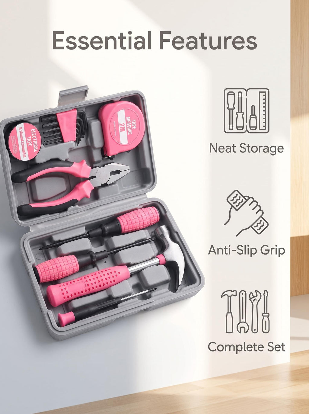 13-Piece Mini Tool Kit for Dorm, Home & Office – Pale Pink
