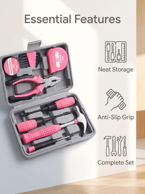 13-Piece Mini Tool Kit for Dorm, Home & Office – Pale Pink