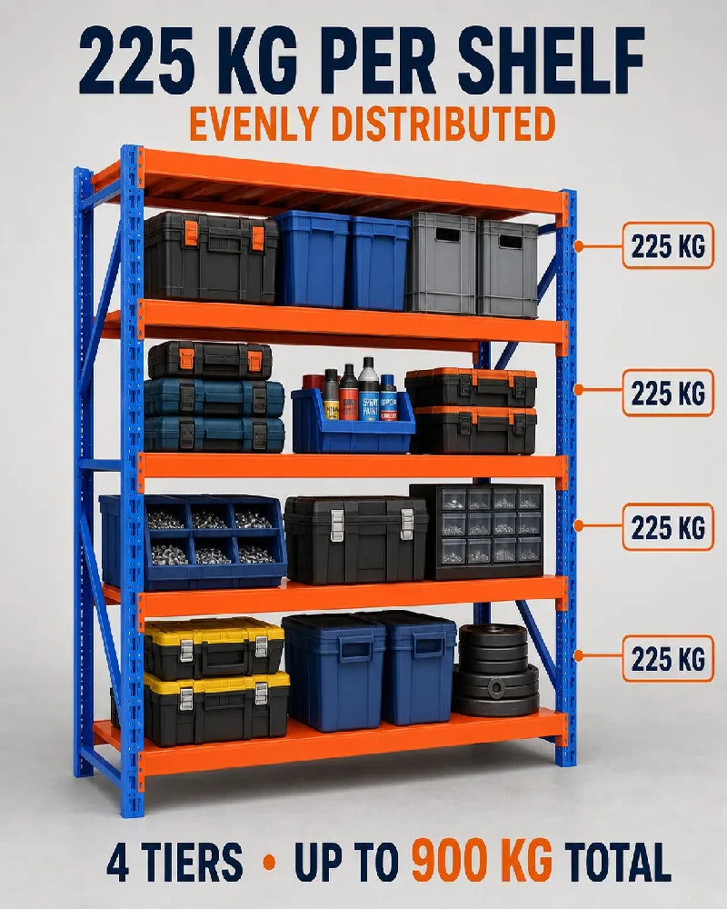 4-Tier Heavy-Duty Steel Storage Shelving Unit – 900 kg Capacity, 200 × 60 × 200 cm