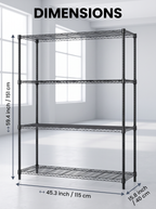 4-Tier Adjustable Wire Shelving Unit – Heavy-Duty Carbon Steel, Black