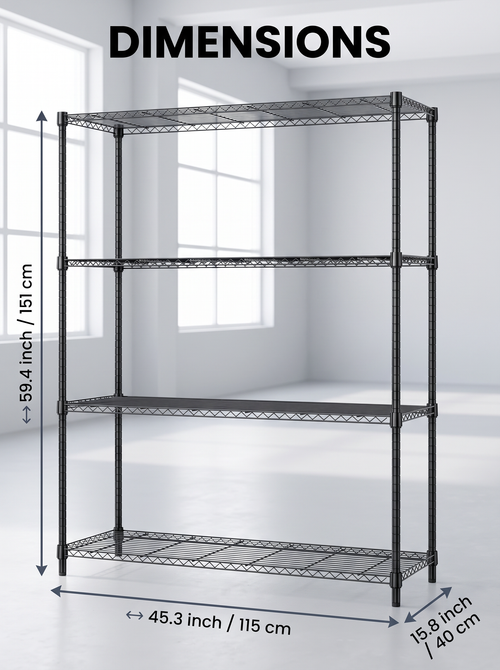 4-Tier Adjustable Wire Shelving Unit – Heavy-Duty Carbon Steel, Black