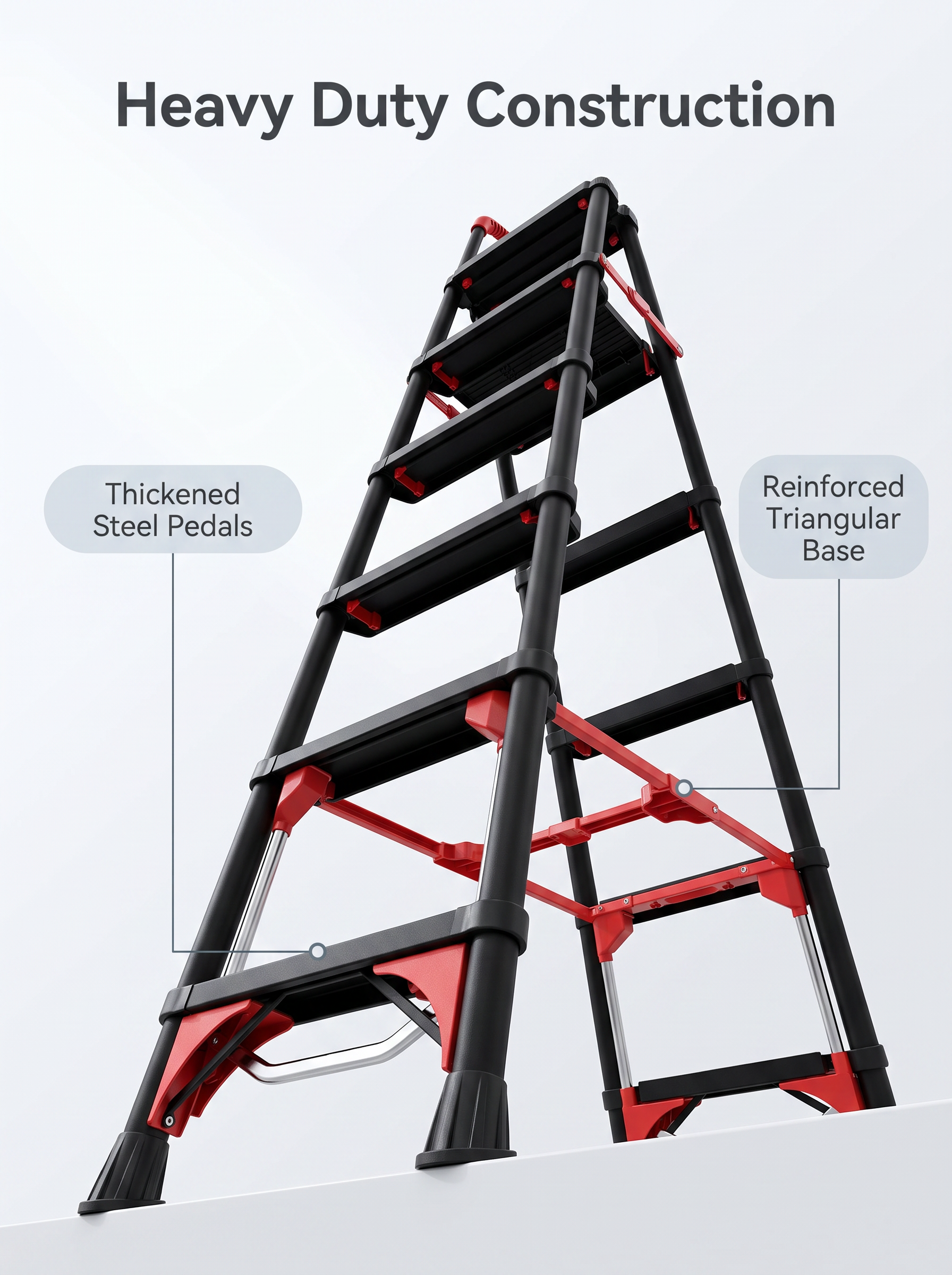 6-Step Folding Ladder with Handrail – Compact Carbon Steel, Black