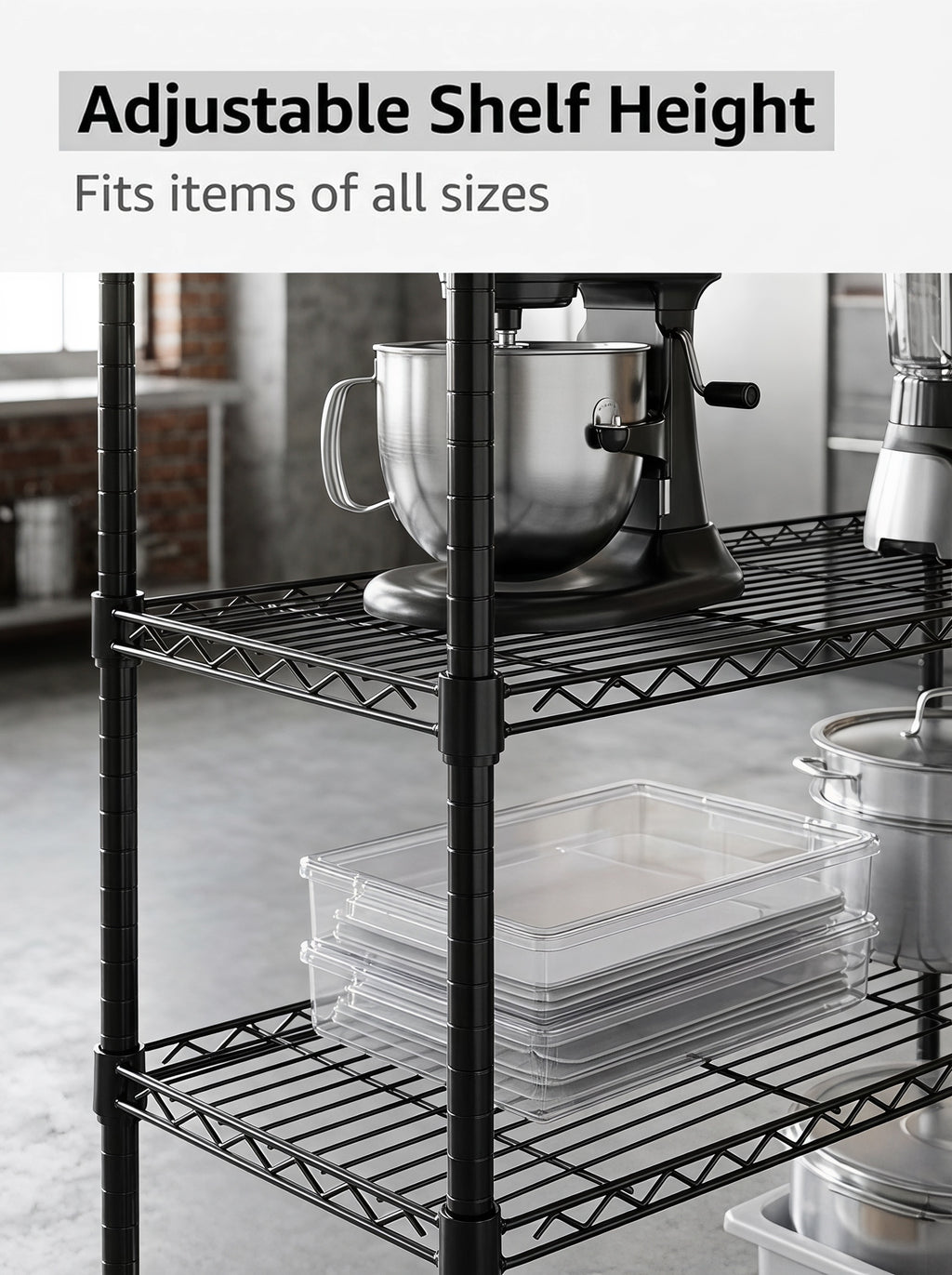 4-Tier Adjustable Wire Shelving Unit – Heavy-Duty Carbon Steel, Black