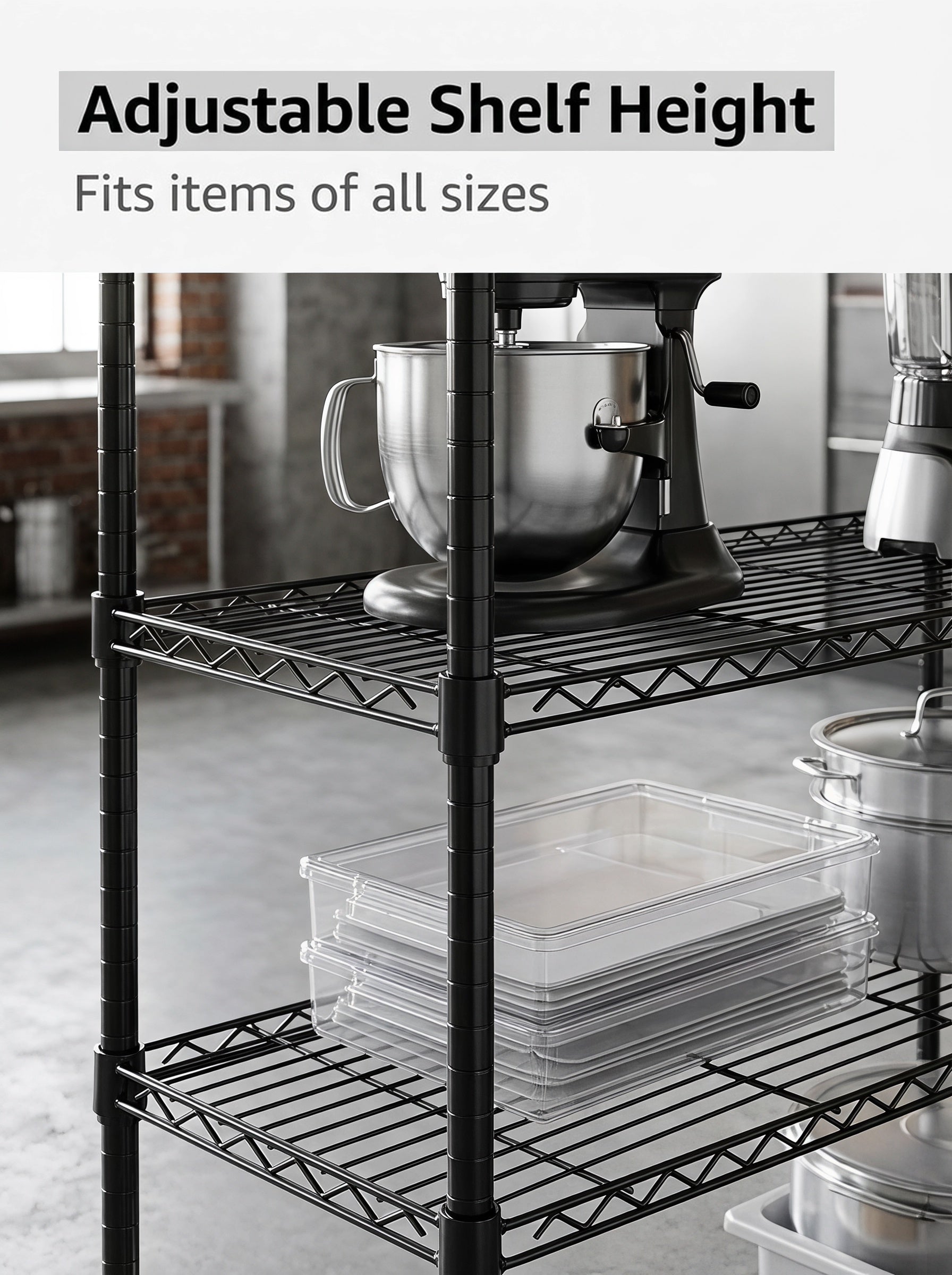4-Tier Adjustable Wire Shelving Unit – Heavy-Duty Carbon Steel, Black