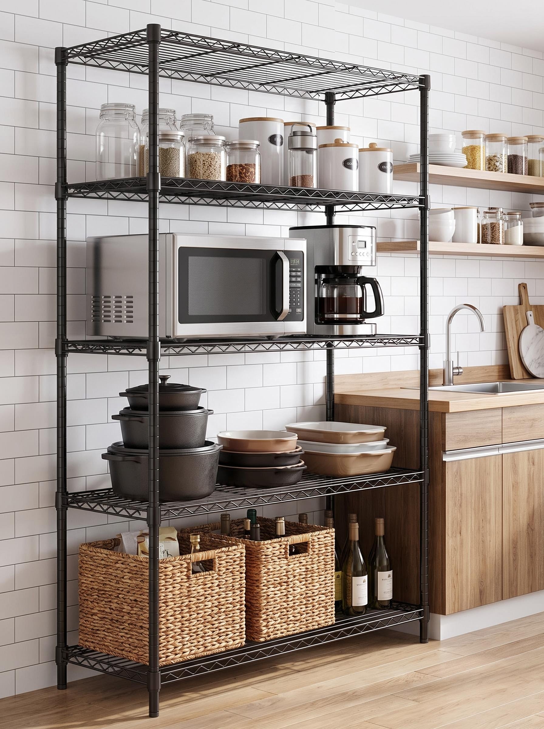 4-Tier Adjustable Wire Shelving Unit – Heavy-Duty Carbon Steel, Black