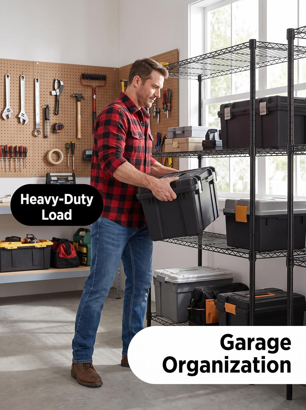4-Tier Adjustable Wire Shelving Unit – Heavy-Duty Carbon Steel, Black