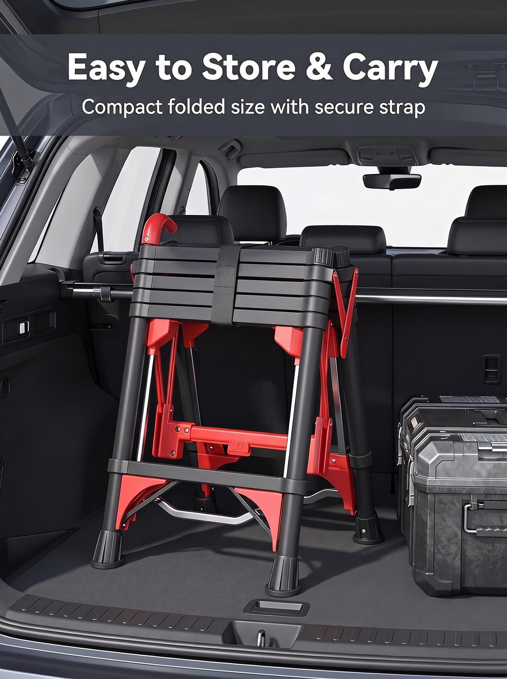 6-Step Folding Ladder with Handrail – Compact Carbon Steel, Black
