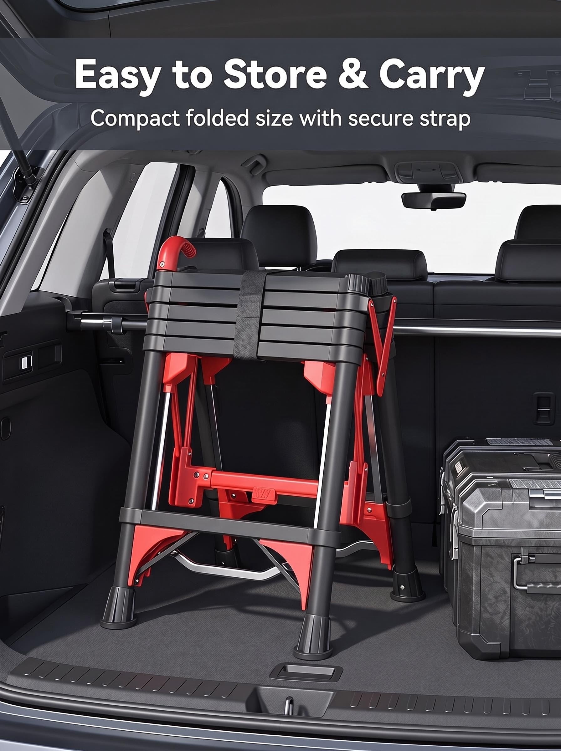 6-Step Folding Ladder with Handrail – Compact Carbon Steel, Black