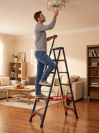 6-Step Folding Ladder with Handrail – Compact Carbon Steel, Black