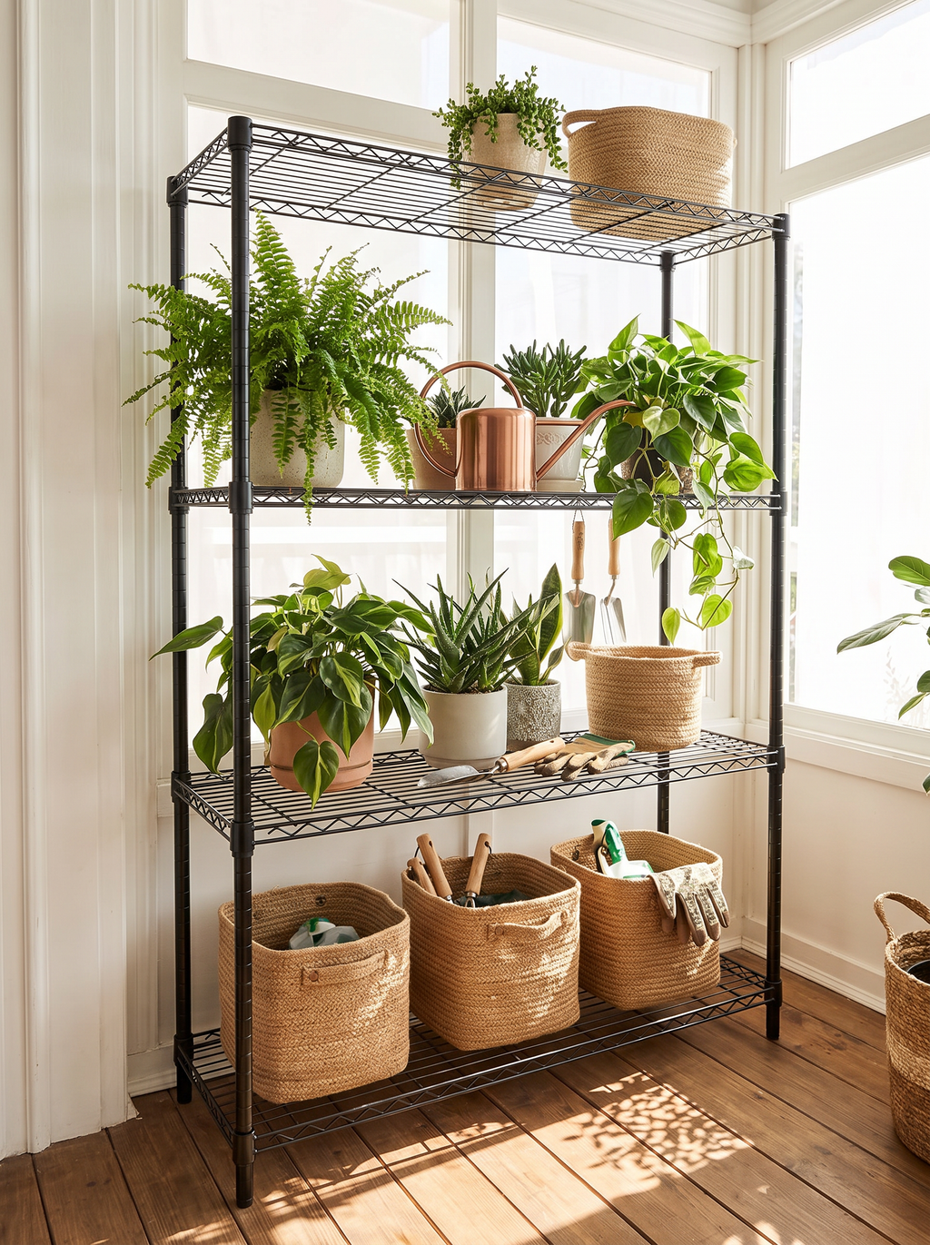 4-Tier Adjustable Wire Shelving Unit – Heavy-Duty Carbon Steel, Black
