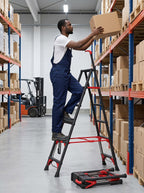 6-Step Folding Ladder with Handrail – Compact Carbon Steel, Black