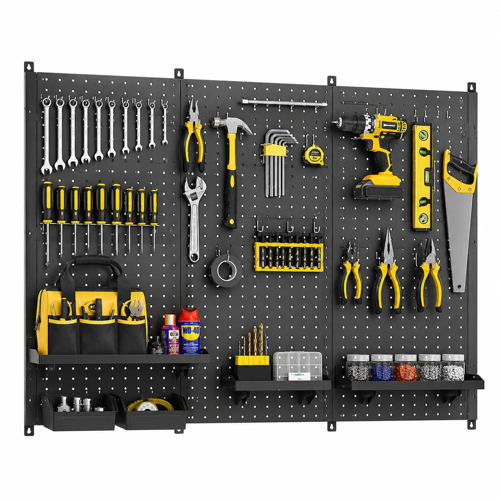 Heavy-duty metal pegboard wall organizer with hooks