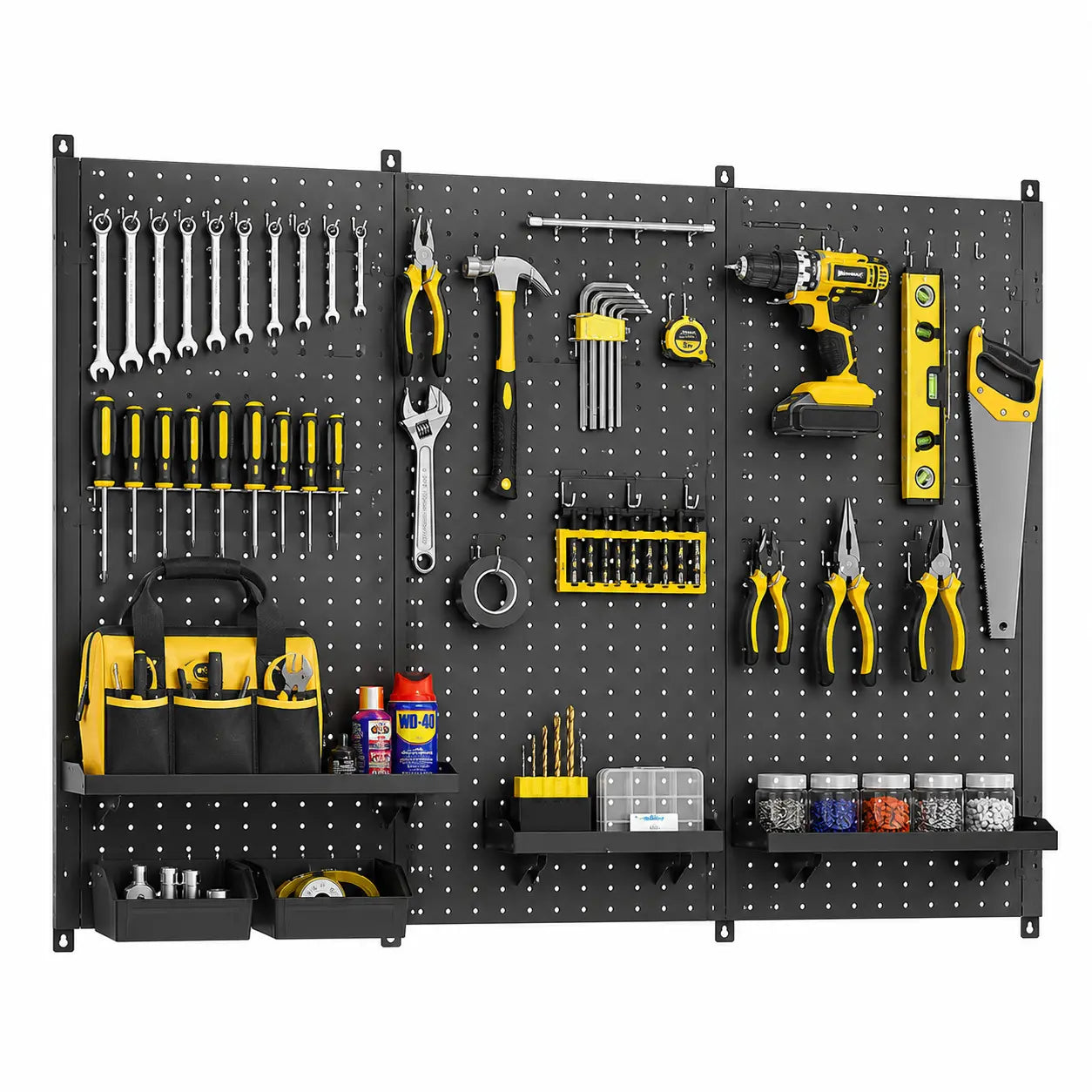 Heavy-duty metal pegboard wall organizer with hooks