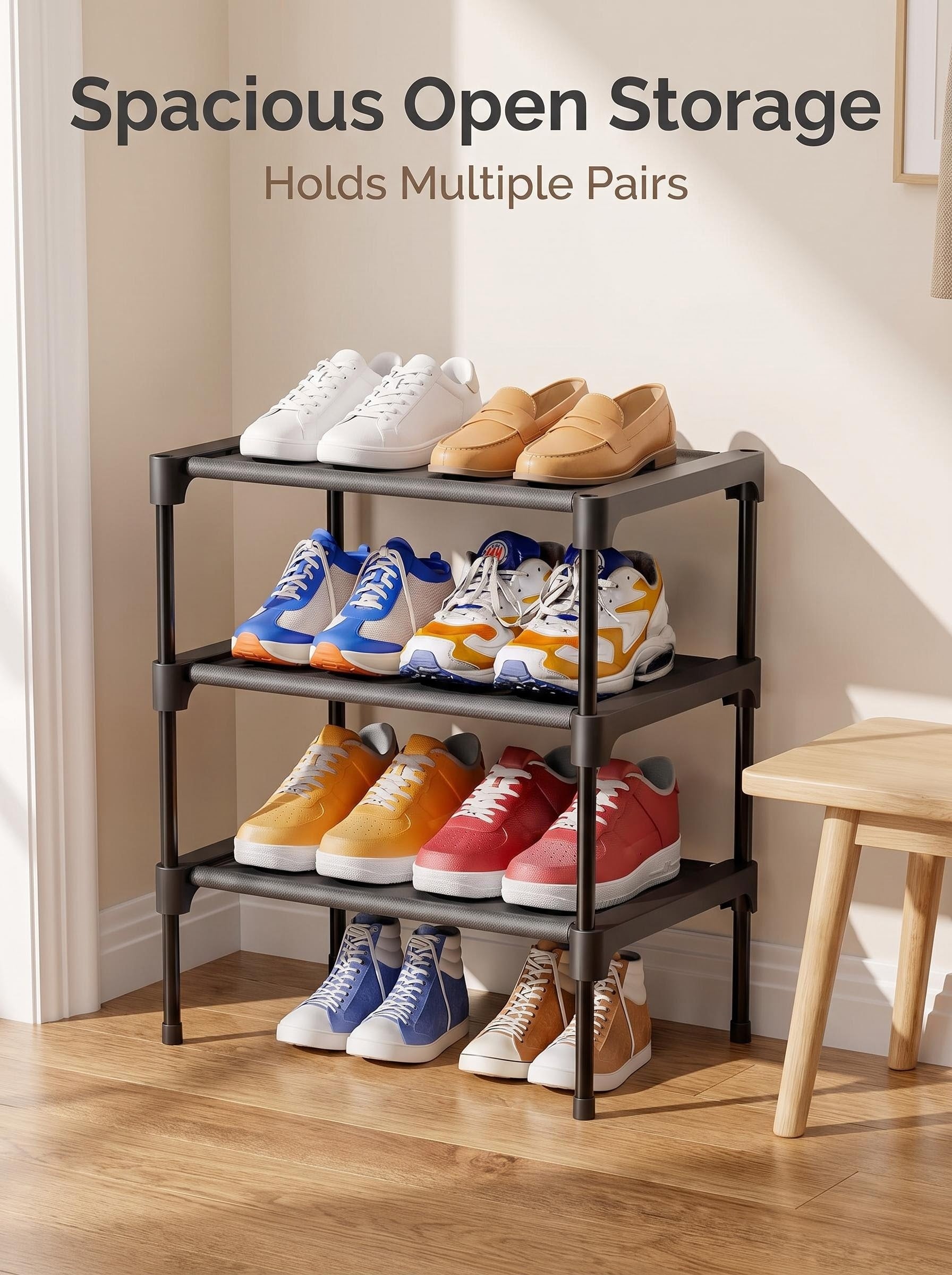 3-Tier Stackable Shoe Rack – 27.5 in Wide, Black