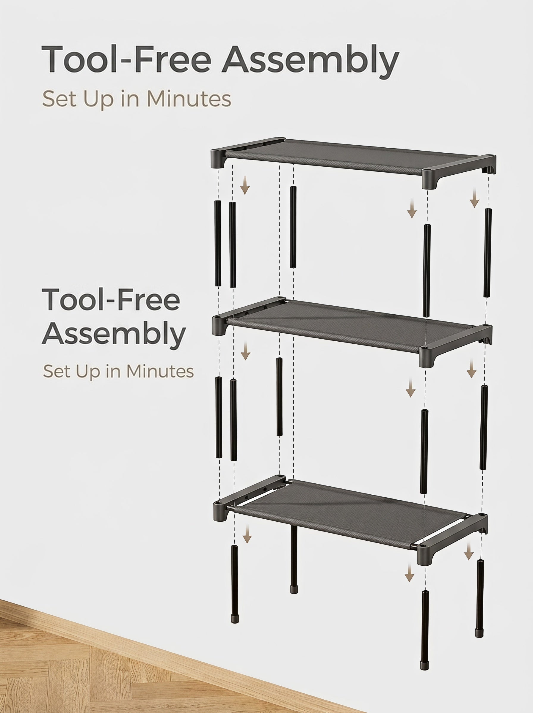 3-Tier Stackable Shoe Rack – 27.5 in Wide, Black
