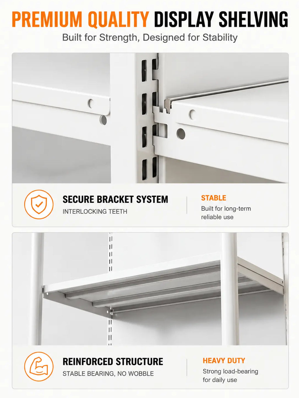 Heavy-Duty Steel Gondola Shelving – Modular Main, Extension & End Units, White