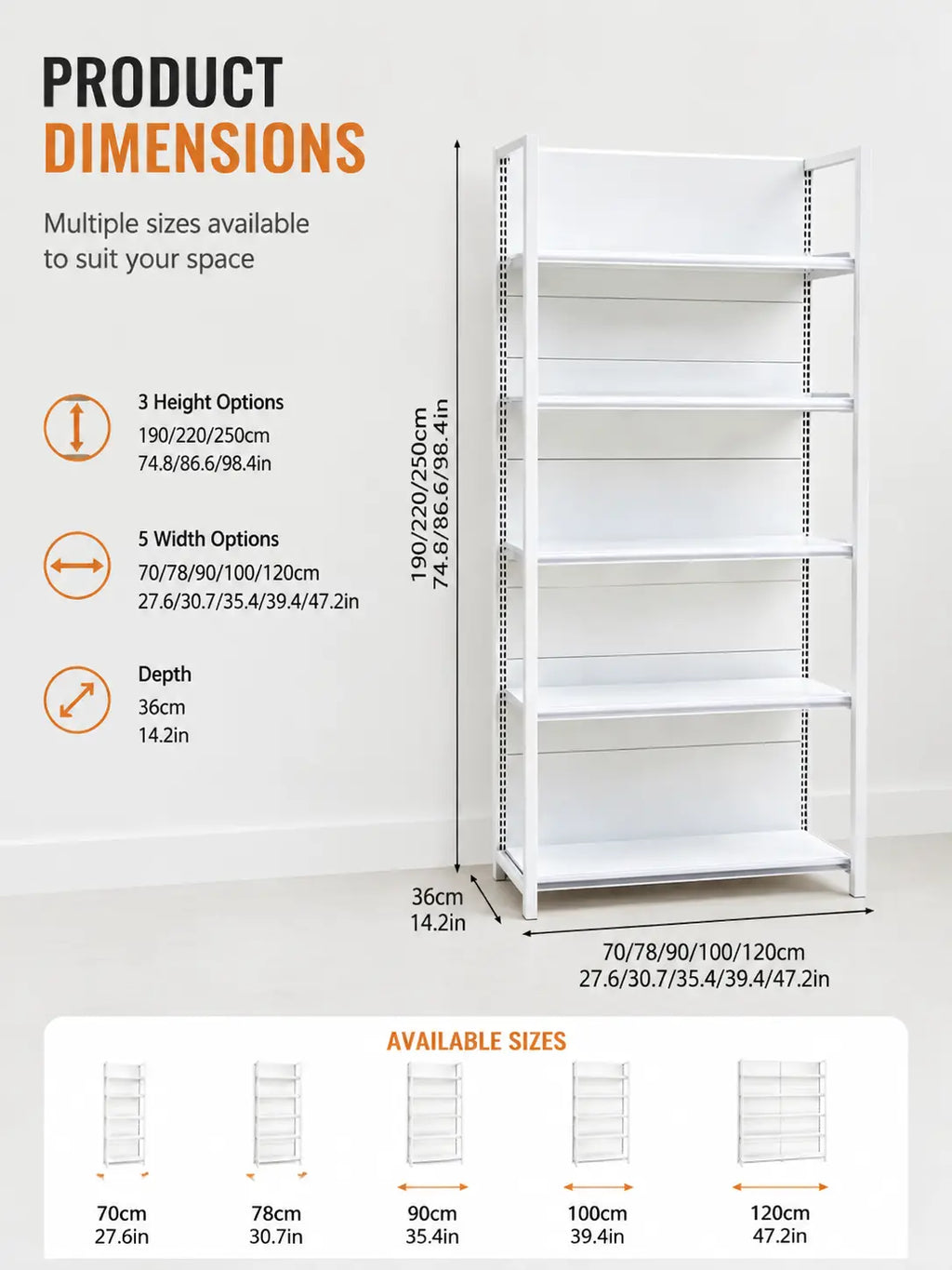 Heavy-Duty Steel Gondola Shelving – Modular Main, Extension & End Units, White