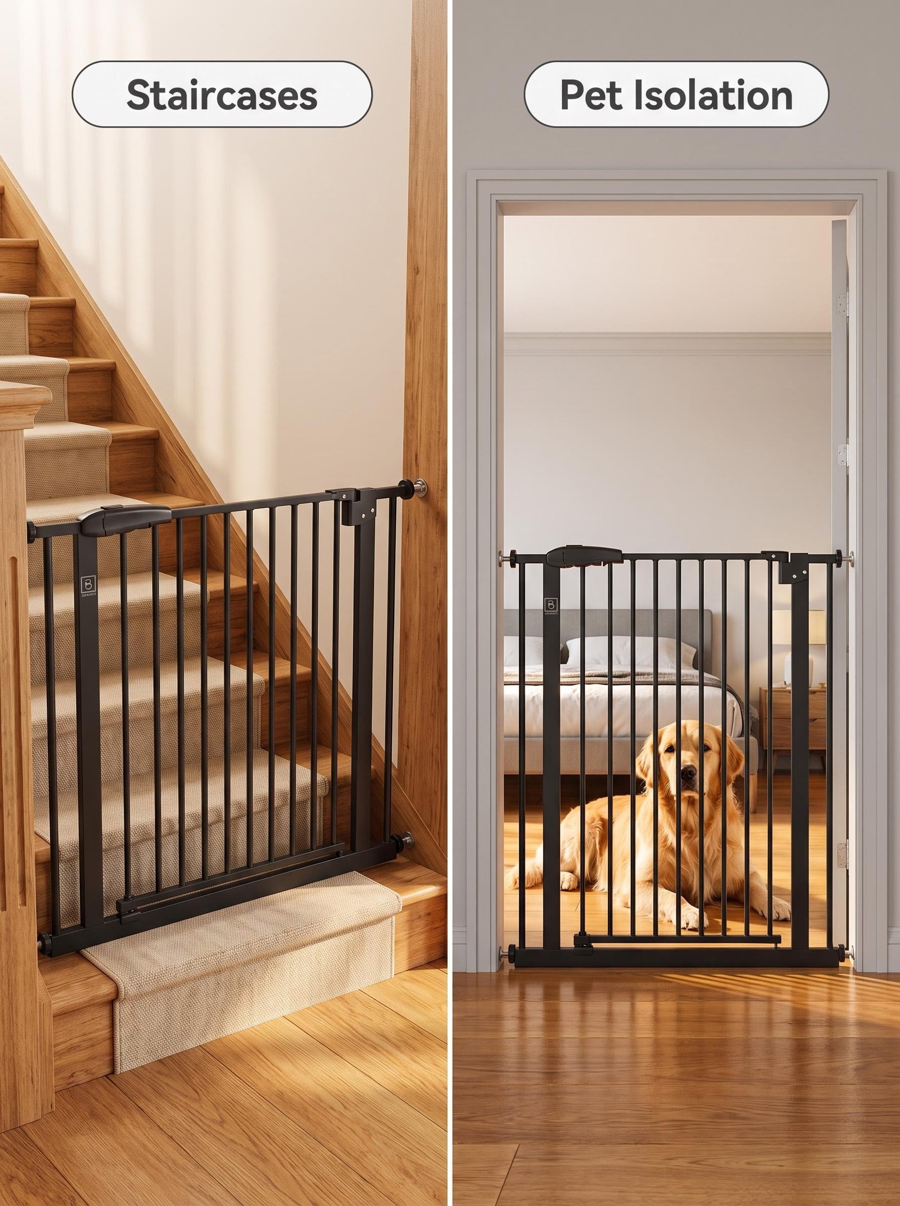 Black No-Drill Baby Safety Gate, 74.5cm Width 78cm Height Pressure Mounted Pet Safety Gate