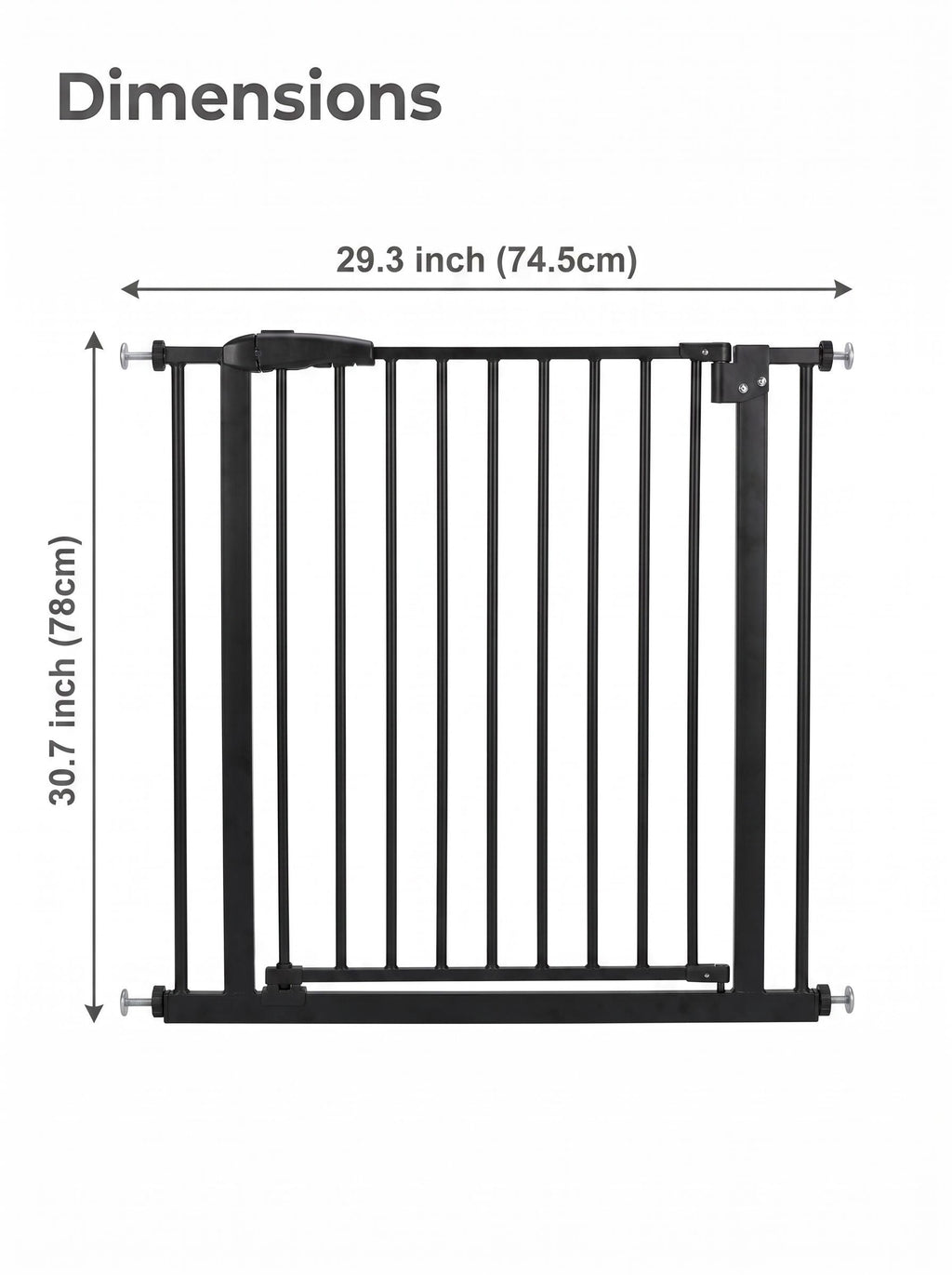 Black No-Drill Baby Safety Gate, 74.5cm Width 78cm Height Pressure Mounted Pet Safety Gate