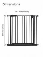Black No-Drill Baby Safety Gate, 74.5cm Width 78cm Height Pressure Mounted Pet Safety Gate