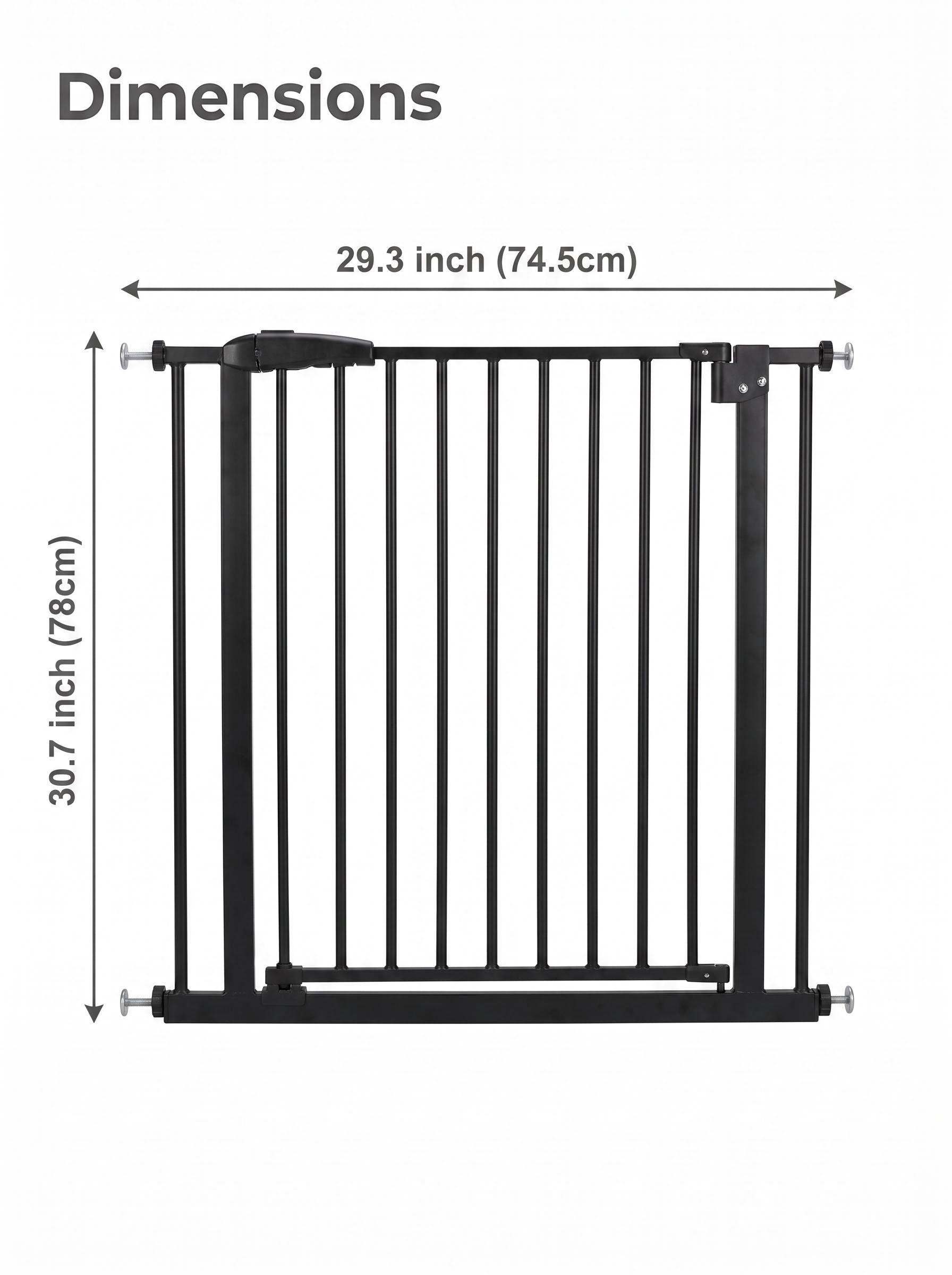 Black No-Drill Baby Safety Gate, 74.5cm Width 78cm Height Pressure Mounted Pet Safety Gate