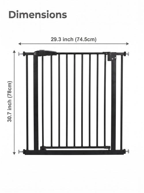Black No-Drill Baby Safety Gate, 74.5cm Width 78cm Height Pressure Mounted Pet Safety Gate