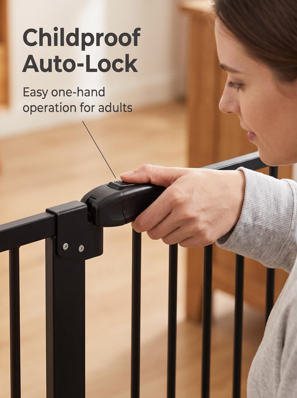 Black No-Drill Baby Safety Gate, 74.5cm Width 78cm Height Pressure Mounted Pet Safety Gate