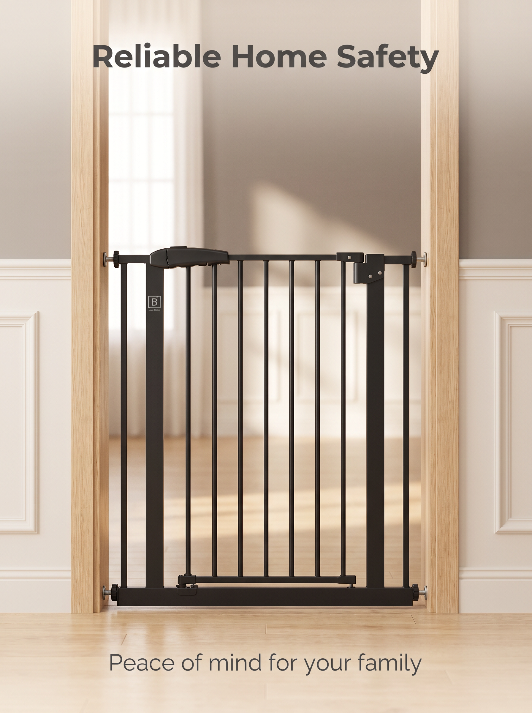 Black No-Drill Baby Safety Gate, 74.5cm Width 78cm Height Pressure Mounted Pet Safety Gate