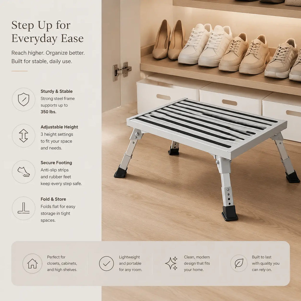 Foldable aluminum step stool detail