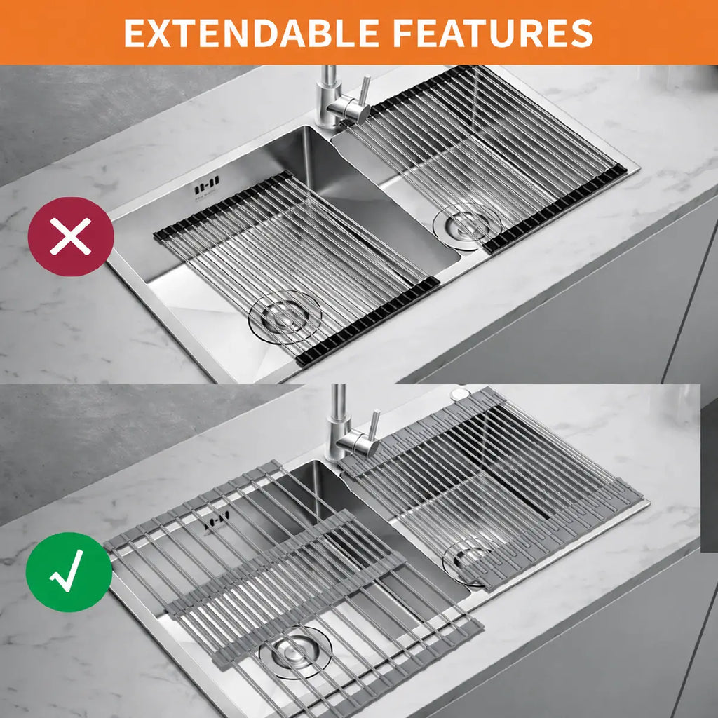 Extendable over-sink dish rack feature