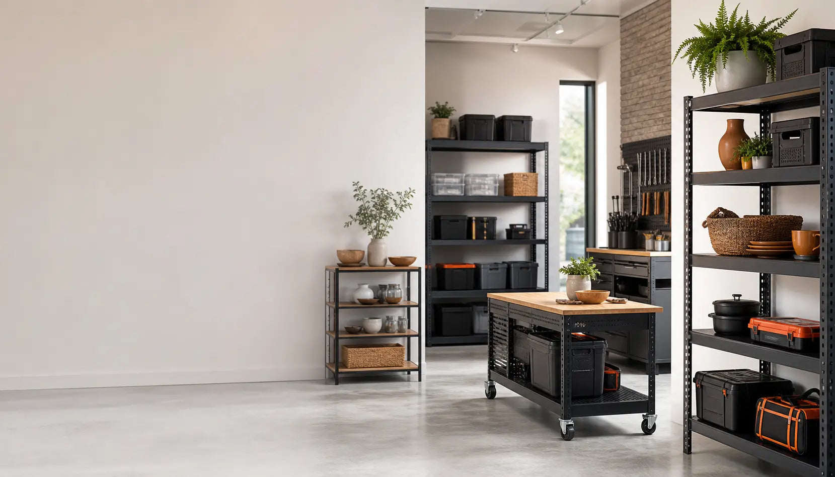 RockShelfIt storage solutions for kitchens, garages, retail spaces, and warehouses