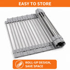 Roll-up dish rack folded for compact storage